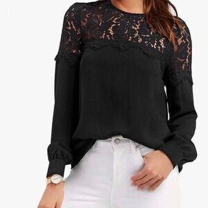 H&M Lace Top Blouse - Black‎